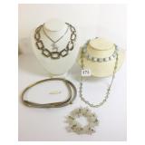 TWO SISTERS GOLD TONE AND BLUE GLASS NECKLACE