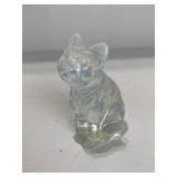FENTON WHITE TIPPED CLEAR GLASS CAT FIGURINE