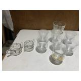 7 SHRIMP COCKTAIL GLASSES WITH ICE BOWLS, ETCHED