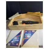 WINE BOX, RULERS, HOLE PUNCH NOTE PAPER