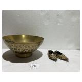 BRASS BOWL AND SHOE ASHTRAYS