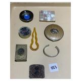 COMPACTS, BRACELET, HAIR PIN, MATCH BOX AND