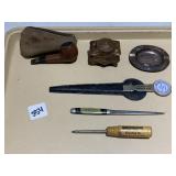 LEATHER PIPE WITH POUCH, LETTER OPENERS, COPPER