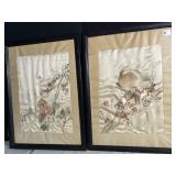 SILK FRAMED ORIENTAL BIRD SCENE - 23" X 17.5"