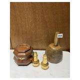 LOCKING WOOD BOX, WOOD MASHER, SALT AND PEPPER