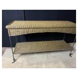 2 TIER CONSOLE TABLE WICKER W/ IRON 48" W X 16" D
