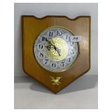 BATTERY OPERATED WOOD CLOCK WITH BRASS EAGLE