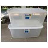 TWO TOTES ONE HAS CORNER OF LID DAMAGE