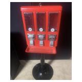 3 SECTION GUMBALL MACHINE W/ KEY AND STAND