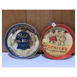 PABST BLUE RIBBON AND KOEHLER BEER METAL TRAYS