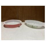 GLASBAKE GREEN DAISY DIVIDED SERVING BOWL AND