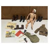 1964 GI JOE DOLL WITH BOOTS, HELMET, BOOKLETS,