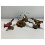 HAND PAINTED WOOD BIRDS MOUNTED ON NATURAL WOOD