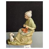 PORCELAIN FIGURINE OLD LADY WITH DOG