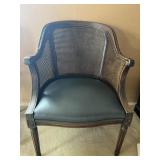 LEATHER SEAT, CANED FRAME ARMCHAIR
