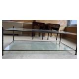 HEAVY IRON TWO TIER GLASS INSET COFFEE TABLE