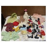 DOLL CLOTHES, LARGE ASSORTMENT OF DOLL SHOES AND