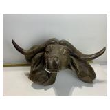 22" SOLID WOOD LARGE HORNED STEER SCULPTURE