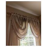 4 DRAPE PANELS 82" H X 54" W W/ SWAGS W/ ROD