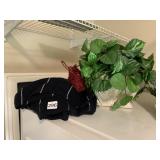 POTTED ARTIFICIAL FLOWER, BEADED MINI PURSE,