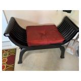 BLACK BENCH W/ RED CUSHION 36" W X 15" D X 37" H