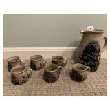 CRICH POTTERY 5 EXPRESSO CUPS & PITCHER 8.5" H