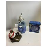 PORCELAIN CLOWN GOLF BALL, GLASS SWAN