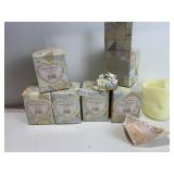 CALICO KITTENS 7 FIGURINES AND BATTERY OP CANDLE