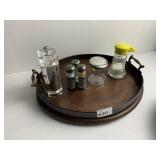 WOOD SERVING TRAY, S/P SHAKERS, ETC.