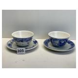 PAIR OF DELF TEACUPS AND SAUCERS