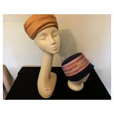 TWO FELT HATS CIRCA 60S GOLD WITH MULTI BANDS OF