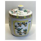 COOKIE JAR WITH LID AND ASIAN LOOK BIRD MOTIF