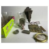 BRASS DECORATIVE PIECES, GLASS FLOWER, ETCHED