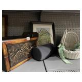 DOLL BASKET, PILLOW, WOOD BASKET