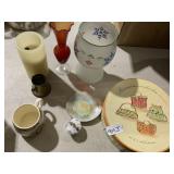 LUNCHEON PLATE SET, VASE, POLISHED STONES, CHILDS