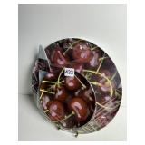 PLASTIC CHERRY MOTIF SERVING PLATE AND 6 PLATES