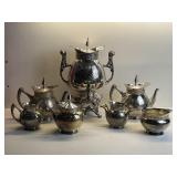 BEAUTIFULLY ETCHED 7 PIECE COFFEE/TEA SERVICE,