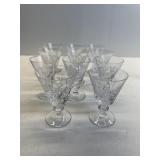 SET OF 11 BLOWN GLASS CORDIALS, ONE FLEA BITE ON
