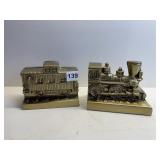 BRASS TRAIN ENGINE AND CABOOSE BOOK ENDS