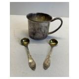 STERLING BABY CUP JCD AND CONDIMENT SPOONS 2.56