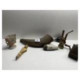 POWDER HORN, VASE, PIPES AS FOUND