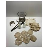 PERFUME BOTTLES, ONE MISSING STOPPER, SILVER