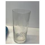 GLASSWARE WITH ETCHED FLYING DUCKS AND CAT TAILS,