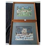 TWO JO SICKBERT FRAMED FOLK ART STYLE PRINTS