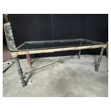 IRON BASE TABLE NEW W/ GLASS TOP STILL WRAPPED