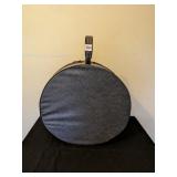 ROUND GRAY VINYL TRAVEL CASE WITH STRAP HANDLE