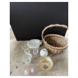 WICKER BASKET AND VASES ETC.