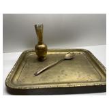 BRASS TRAY AND VASE