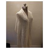 KNITTED BEIGE SHAWL WRAP ACRYLIC YARN WITH GOLD