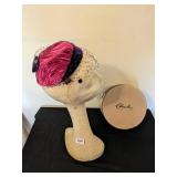 SMALL HOT PINK VELVET HAT WITH NETTING AND SIDE